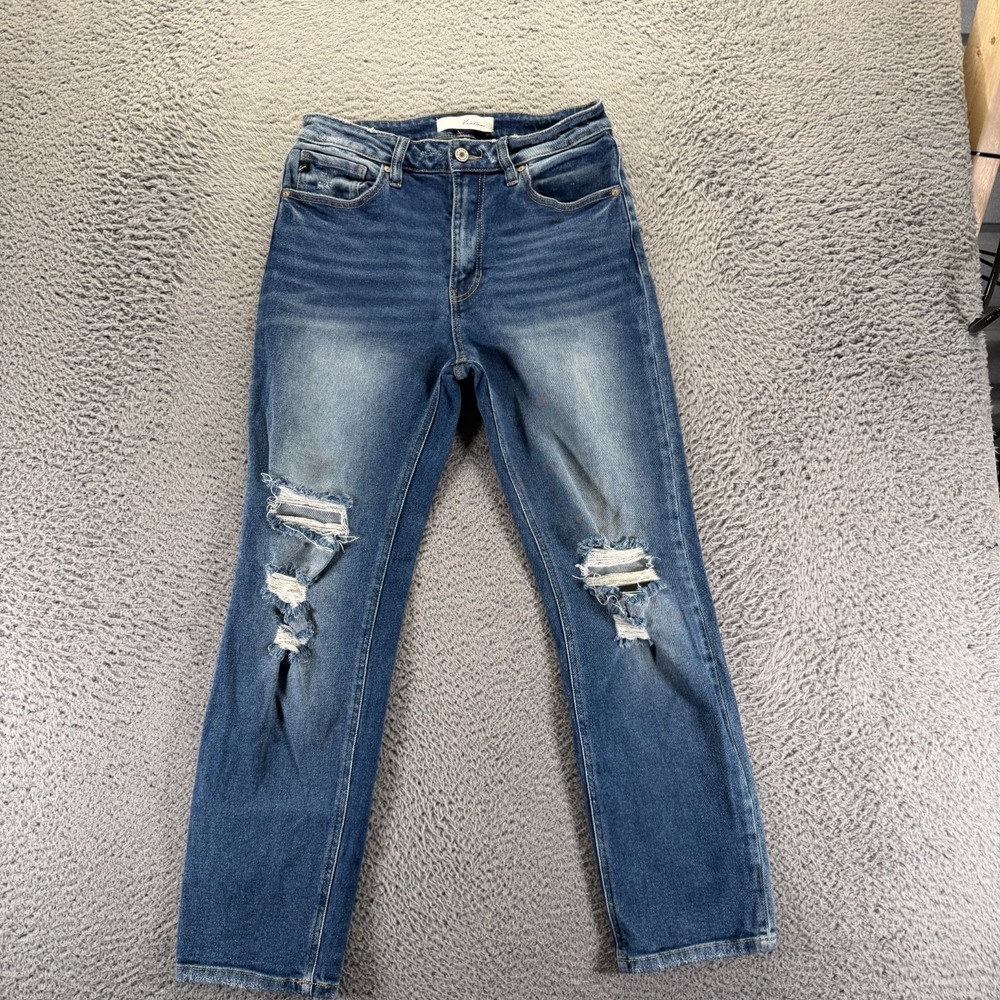 KanCan Jeans Womens 9 Blue Cotton Denim Straight Leg Faded Distressed Stretch